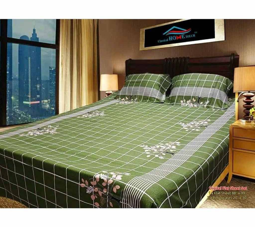 Double Size Cotton Bed Sheet with Matching 2 Pillow Covers - Multicolor bed-05