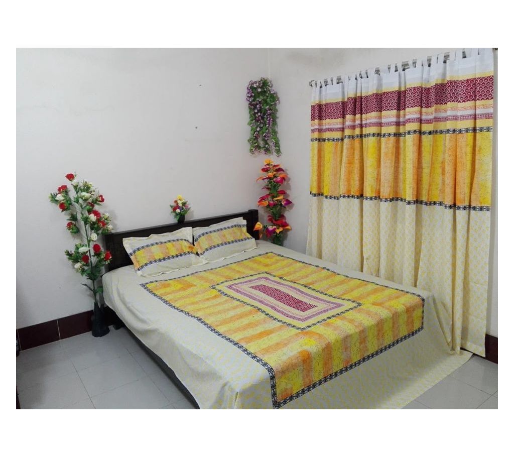 King Size Cotton Multi colors Block Printed Bed Sheet with Matching 2 Pillow Covers-15