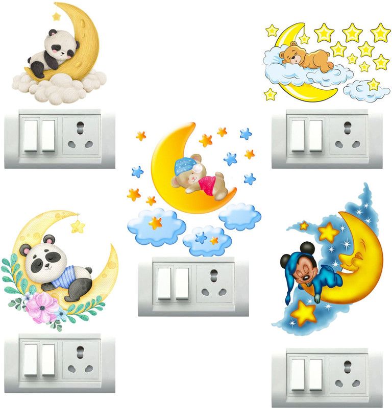 Design Zoo 13 cm Stars Mickey Mouse Switchboard Sticker Self Adhesive Sticker  (Pack of 5)