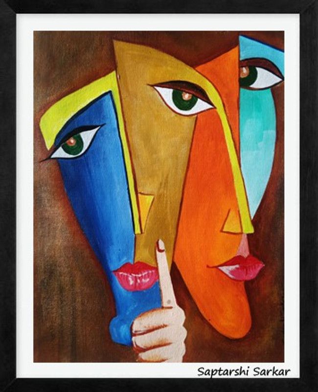 the design studio Acrylic Modern Art Acrylic 12 inch x 10 inch Painting  (With Frame)