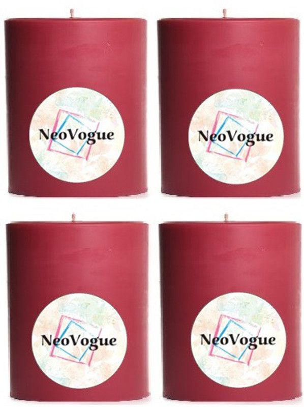 NeoVogue 3 X 2 Inch Scented Pillar Candles For Home Décor-Rosewood-Watermelon Candle  (Maroon, Pack of 4)