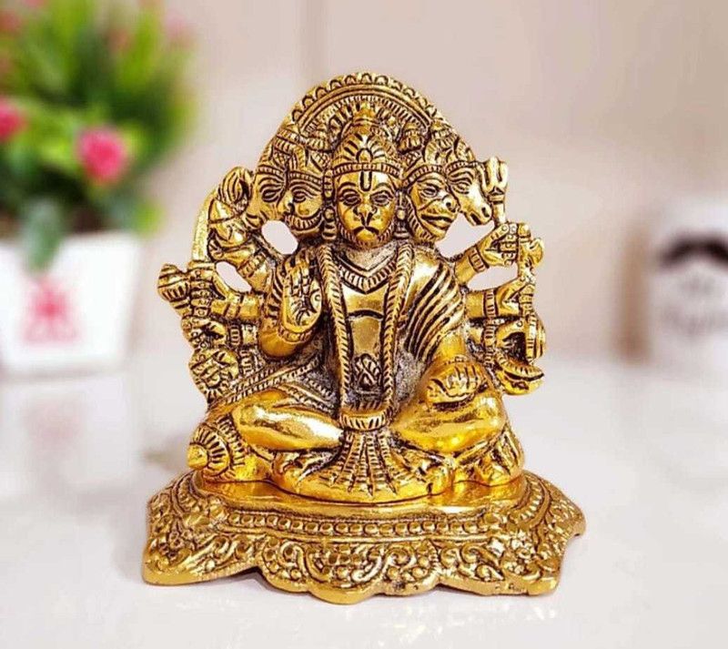 vk collection Metal Panchmukhi Hanuman ji Murti | Panchmukhi Bajrangbali Murti Decorative Showpiece - 16 cm  (Metal, Gold)