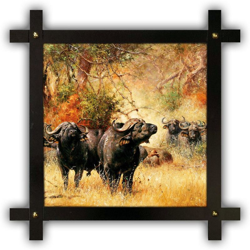 Poster N Frames Cross Wooden Frame Hand-Crafted with photo of bulls 19044- crossframe Digital Reprint 16.5 inch x 16.5 inch Painting  (With Frame)