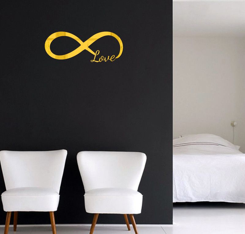 Aalam Designs 30.48 cm beautiful love mirror golden acrylic sticker Self Adhesive Sticker  (Pack of 1)