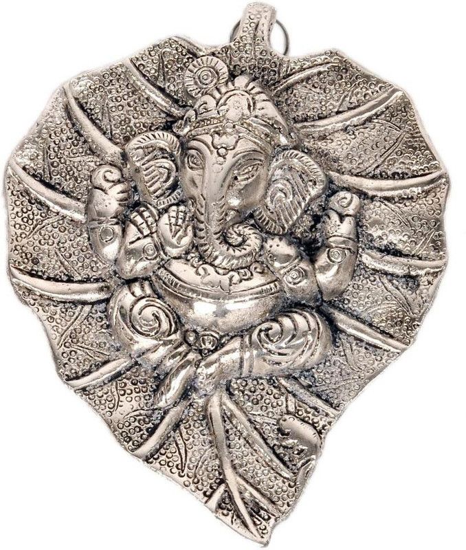 JaipurCrafts Silver Plated Lord Ganesha On Leaf God Idol Wall Hanging for Home/Office Decorative Showpiece - 19 cm  (Brass, Silver)