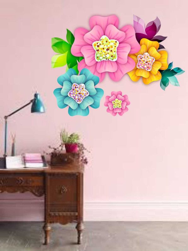 KAMYA HOME DÉCOR 46 cm FLOWER Self Adhesive Sticker  (Pack of 1)