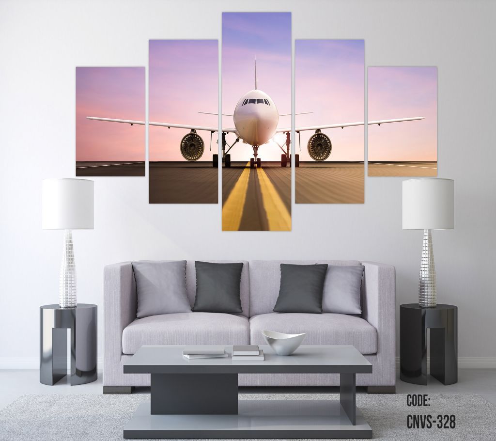 CNVS-328 Runway Airplane Wall Canvas Art Prints 48 inch x 24 inch