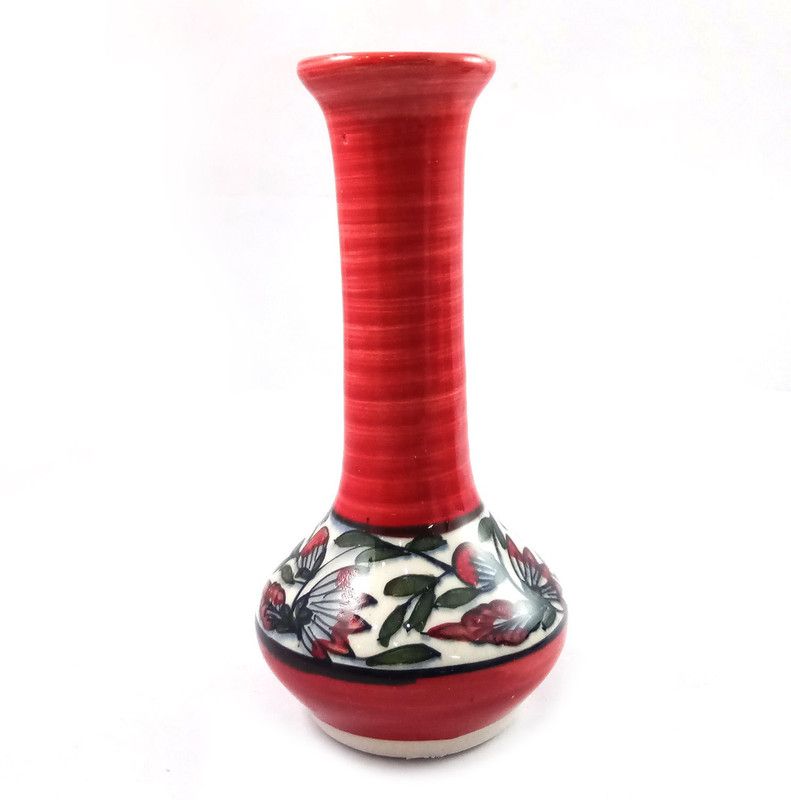 INDIA MEETS INDIA Ceramic Vase Ceramic Vase  (6 inch, Red)