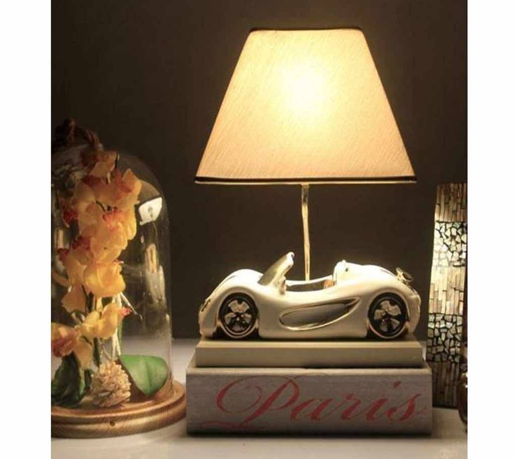 White Metal And Fabric Table Lamp show piece