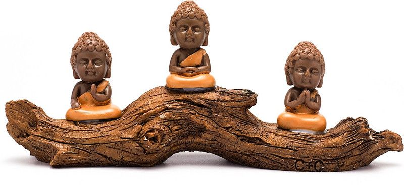 Glee and Glint Ceramic Monk Buddha Idol-Figurines for Home Decor, Car Dashboard,Showpiece. Decorative Showpiece - 6 cm  (Polyresin, Brown)