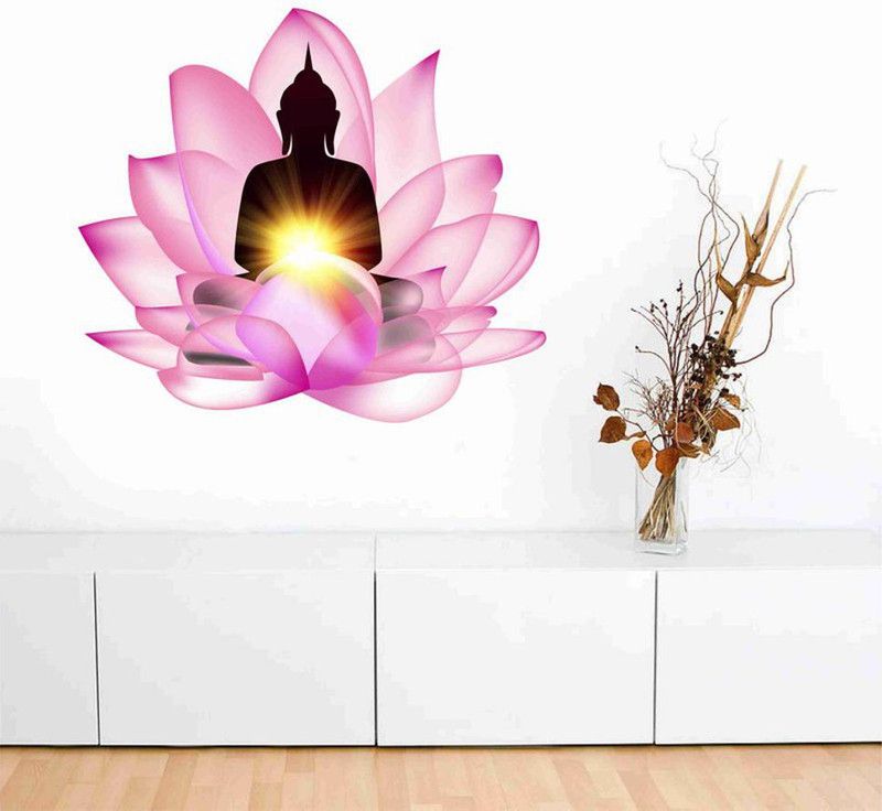 Decor hubb 60 cm Buddha Pink Lotus Flower Wall sticker for home decor 50 CM X 60 CM Self Adhesive Sticker  (Pack of 1)