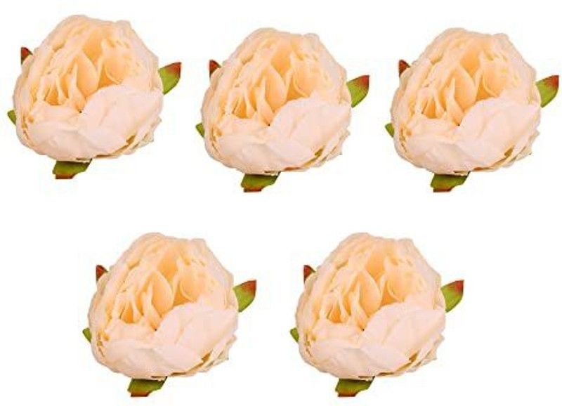 BS AMOR Artificial Flowers Home Decoration Table Top Pot Not Included,5 Peach Peony Head Yellow Peony Artificial Flower  (4 inch, Pack of 5, Single Flower)