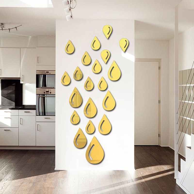 Atulyaarts 60 cm Drop Golden (Pack of 20) 3D Mirror 3D Acrylic Wall stick Self Adhesive Sticker  (Pack of 1)