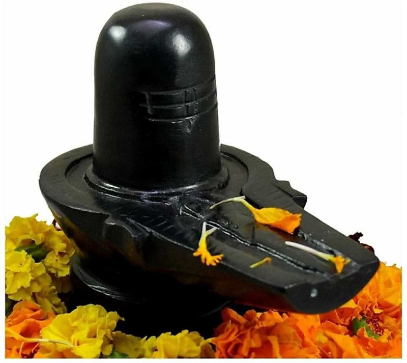 Shiv BLACK MARBLE SHIVLING Decorative Showpiece - 9 cm  (Marble, Black)