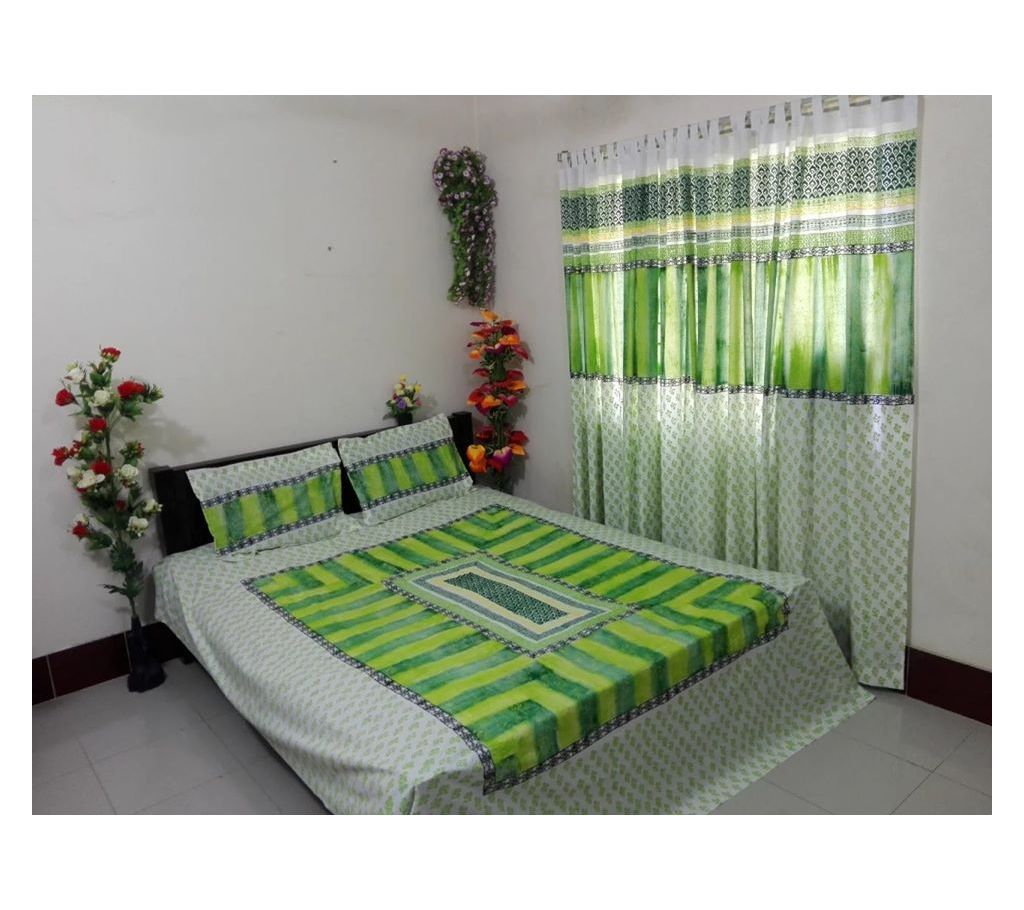 King Size Cotton Multi colors Block Printed Bed Sheet with Matching 2 Pillow Covers-14