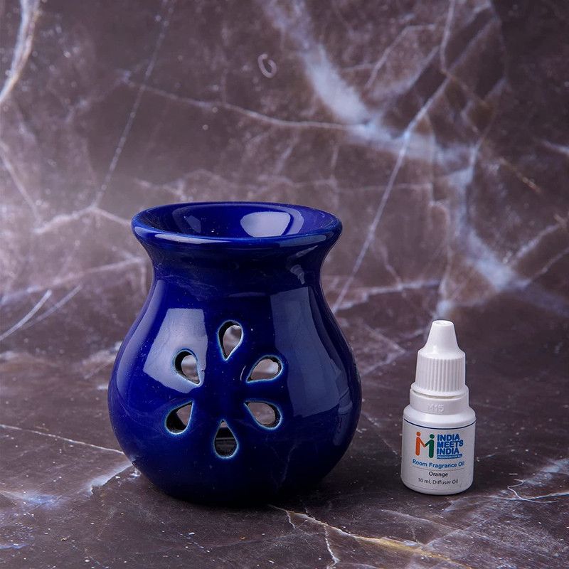 INDIA MEETS INDIA Ceramic Tealight Holder Candle  (Blue, Pack of 3)