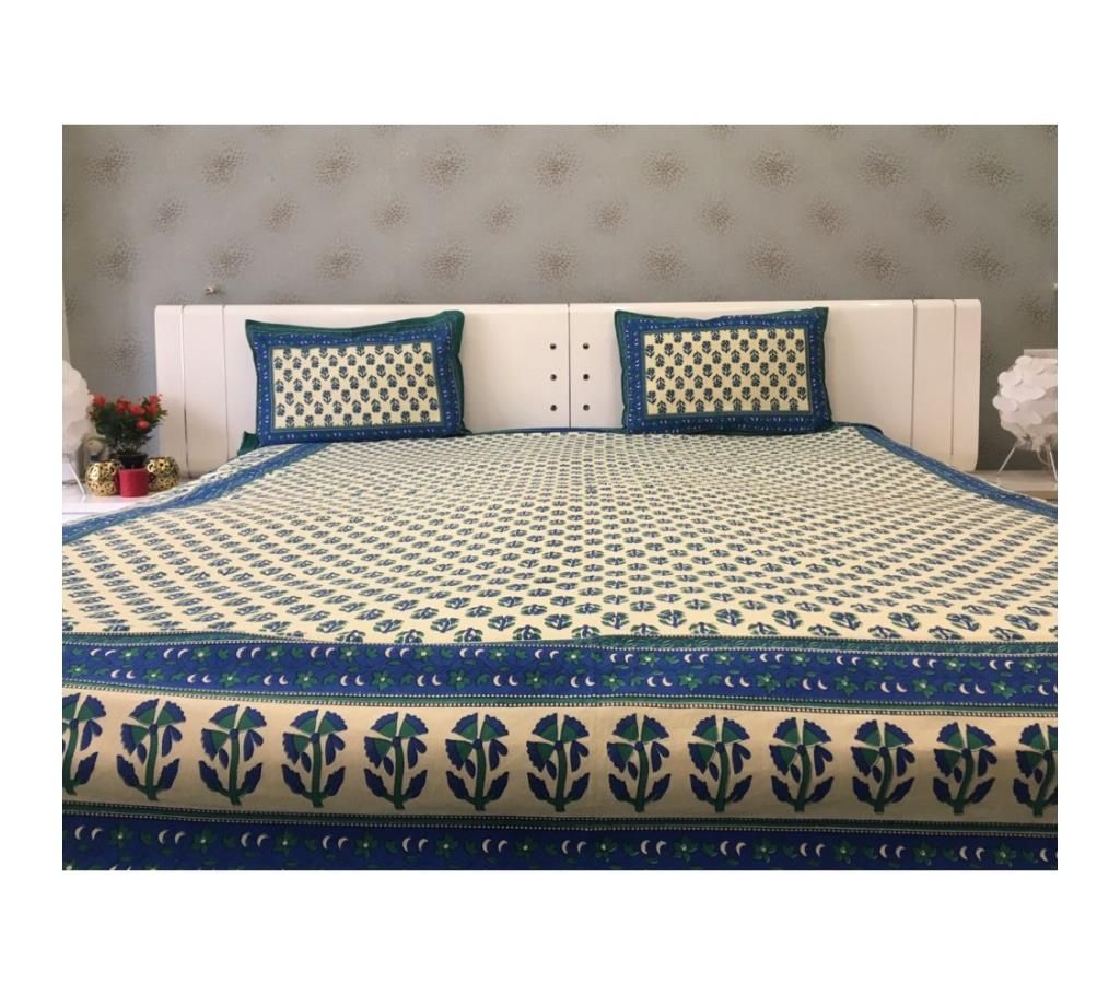 Blue and White 100% Cotton Double Bedsheet by Ivoryniche