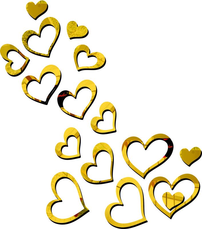 Bikri Kendra 150 cm Love heart 16 golden 3D acrylic mirror wall sticker Self Adhesive Sticker  (Pack of 1)