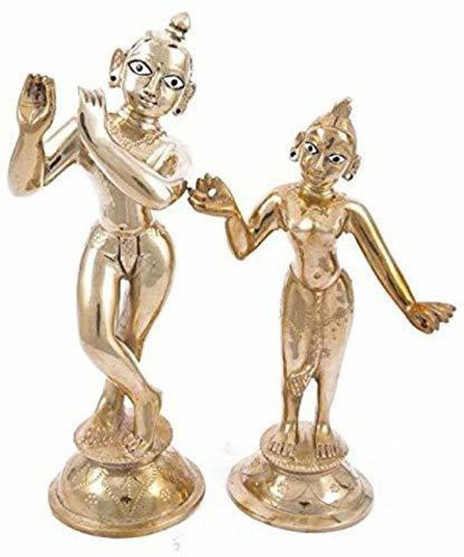 vrindavan shopi Brass Radha Krishna Statue for Pooja Gift Idol 400gms Decorative Showpiece - 8 cm  (Brass, Gold)