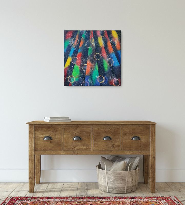 RainbowB Vibrant theme Abstract Painting Oil 24 inch x 24 inch Painting  (With Frame)