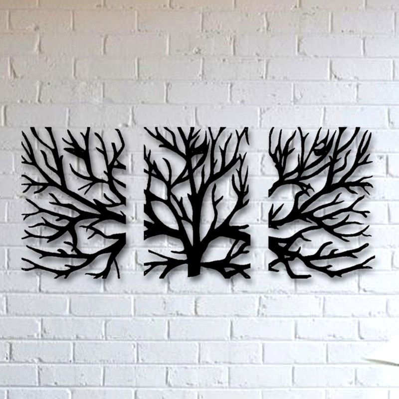 Advi Enterprises The 3D Wall Art TREE 3 PIECES WALL ART 148(Black)Suitable for Living Room,Foyer,Bedroom,Hallway  (Black)