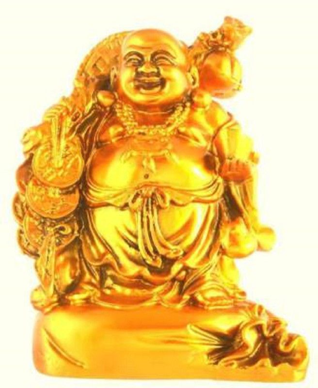ASTRUMS Fengshui God Laughing Buddha Vastu Statue Home Décor Gift Item + Bharat Mein Pehli Baar Kaun, Kab, Kya? (Hindi, Paperback, Book) Decorative Showpiece - 18 cm (Ceramic, Gold) Decorative Showpiece - 19.5 cm  (Ceramic, Gold)