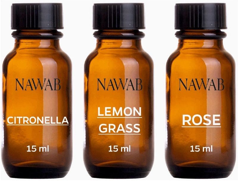 NAWAB essential aroma Diffuser oil(Citronella,Lemongrass,Rose-15ml each) Aroma Oil