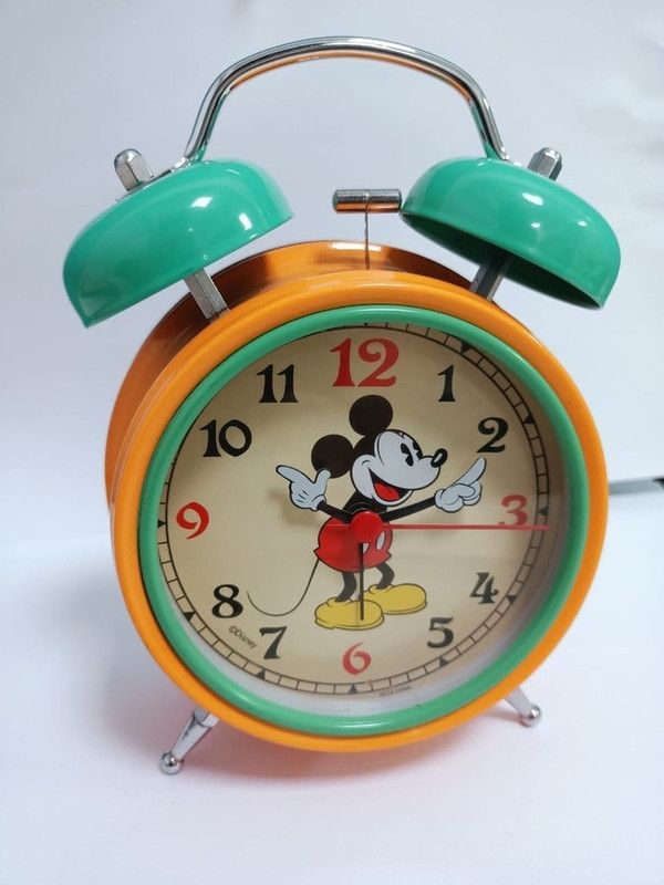 Sai Globe Analog Metal Double Chime Cartoon Alarm Clock Modern Silent Table Clock Children Bedside Timer Alarm(Green) Clock