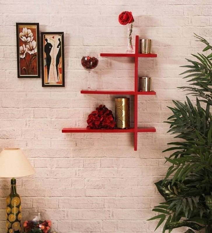 ANB Enterprises Wall shelf rack shelves MDF Wall hanging , floating , mounted , decorative , home For ;- living room and bedroom & office MDF (Medium Density Fiber) Wall Shelf  (Number of Shelves - 3, Red)
