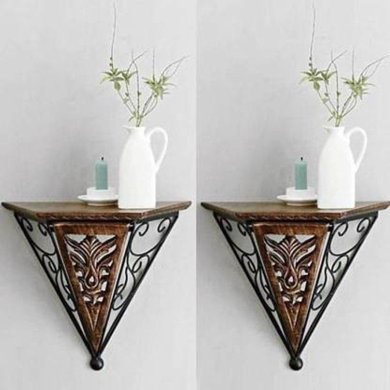 ANB Enterprises Wall shelf wooden iron braket MDF Wooden, Iron Wall Shelf  (Number of Shelves - 1, Black, Brown)