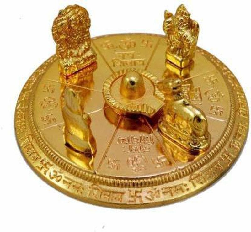Shv Gold Plated Shiv Parivar with Shivling Shri Kartik Shri Ganesh MATA Parvati and Shri Nandi Brass Yantra1 Decorative Showpiece - 4 cm  (Brass, Gold)