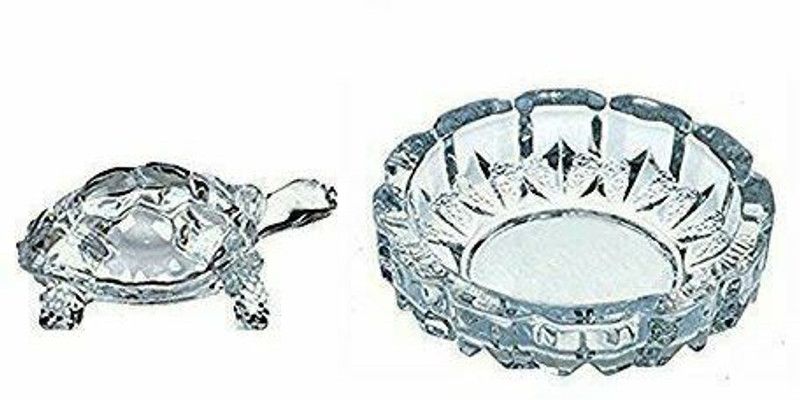 Teezori Crystal Glass Tortoise Turtle With Plate For Vastu Feng Shui Decorative Showpiece - 10 cm  (Crystal, Clear)
