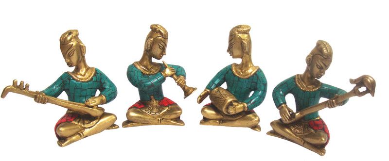 Aesthetic Decors Tribal Men Musical Set in Stone Work Decorative Showpiece - 10.16 cm  (Wood, Multicolor)