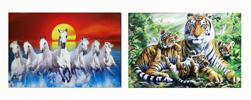 Combo of Running Horses With Rising Sun And Lioness With Cubs Poster | Useful For Vaastu Remedy| Wall Posters for Room décor (Set of 2) Paper Print  (12 inch X 18 inch, Rolled)