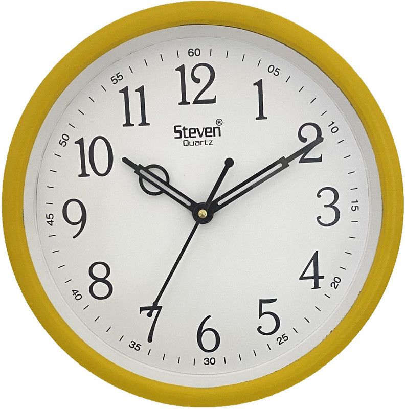 steven quartz llp Analog 23 cm X 23 cm Wall Clock  (Yellow, With Glass, Standard)