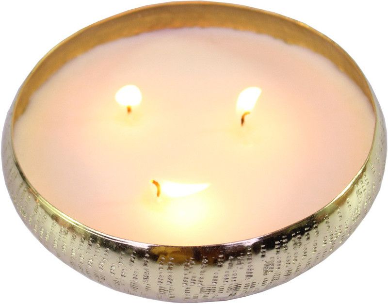 Hosley Highly Fragranced 3 Wick Jar Candle For Home Decoration, Festival, Diwali Candle  (Gold, Pack of 1)