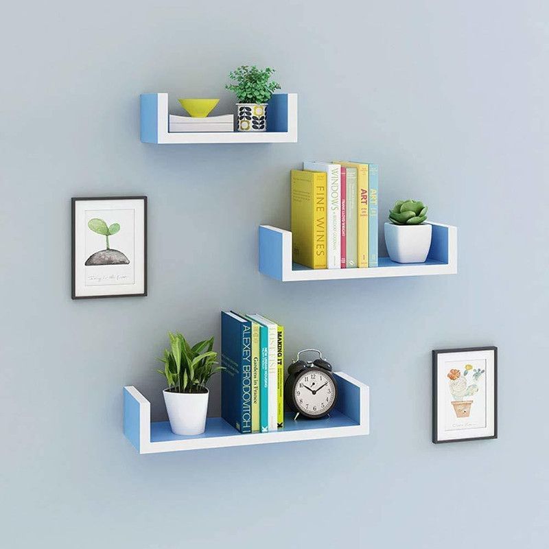 THE BELIEVERS CHOICE MDF U Shape Wall Shelves for Living Room Floating Shelf (SKYBLUE) MDF (Medium Density Fiber) Wall Shelf  (Number of Shelves - 3, Blue)