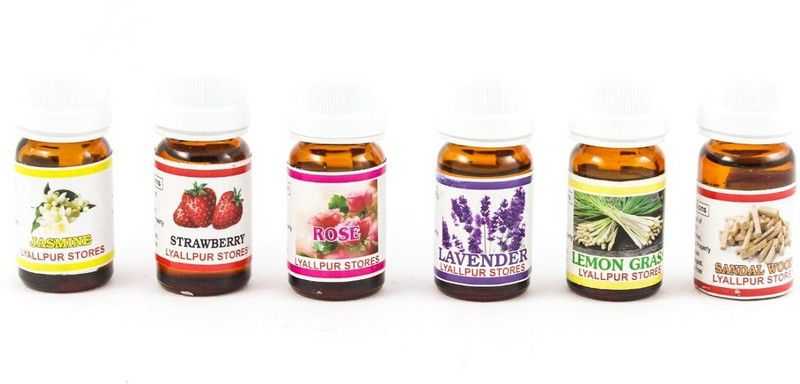 Lyallpur Stores Aroma Fragrance Oil ( Lemongrass, Lavender, Jasmine, Sandalwood, Rose , Strawberry) ( Set of 6) Diffuser Oil (60 ML) (10 ml Each) for Diffuser / Burner Aroma Oil  (6 x 1.67 ml)