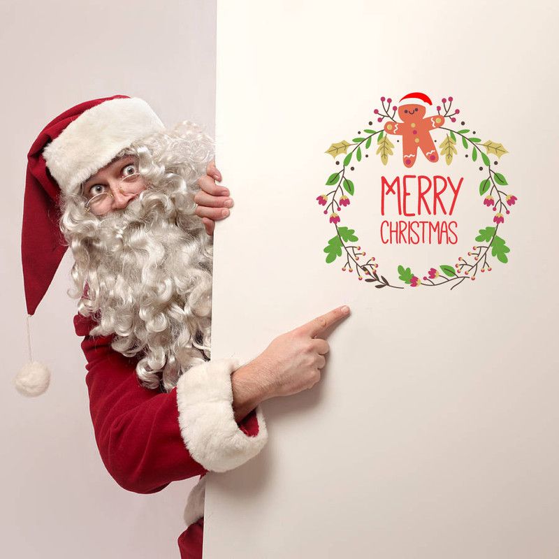 sp decals 45 cm Merry christmas teddy bear multicolor pvc vinyl wall sticker Self Adhesive Sticker  (Pack of 1)