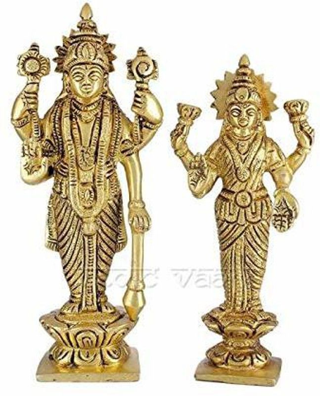 vrindavan shopi Shri Lakshmi Narayan with Square Base Idol, Standard, Golden 300gms Decorative Showpiece - 7 cm  (Brass, Gold)