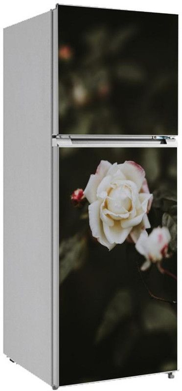 Burhani Décor 60 cm Burhani decor Decorative White Rose In Nature Vinyl Fridge Cover Wallpaper Poster Adhesive Vinyl Sticker Fridge wrap Decorative Sticker (PVC Vinyl Covering Area 60cm X 160cm )PCFS002 Self Adhesive Sticker  (Pack of 1)