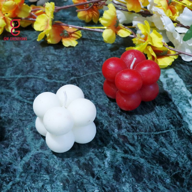 GW Creations Handmade Medium Bubble Rose MograCandle Candle  (Red, White, Pack of 2)