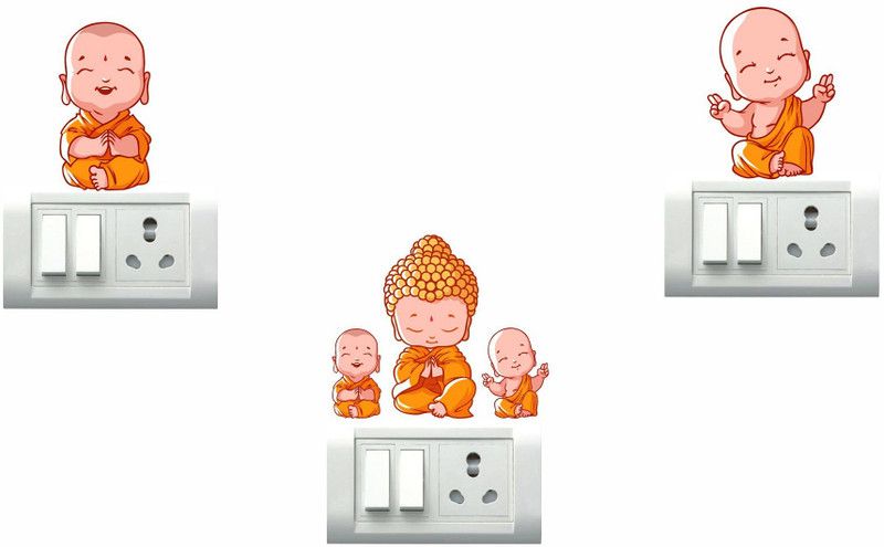 Decor Villa 25 cm Lord Buddha Wall Sticker & Switch Board Sticker Set Of 3 Reusable Sticker  (Pack of 3)