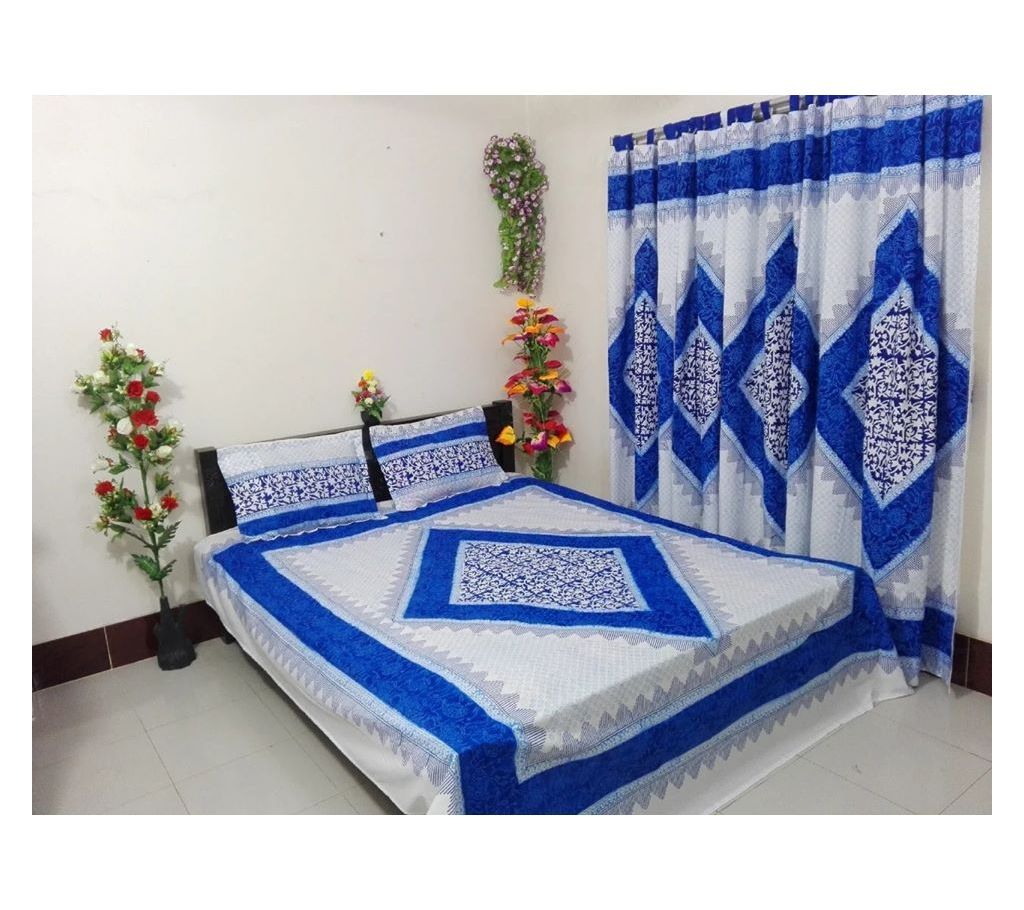 King Size Cotton Multi colors Block Printed Bed Sheet with Matching 2 Pillow Covers-16