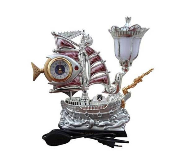 Valentine Fish Ship Table Clock with Lamp 