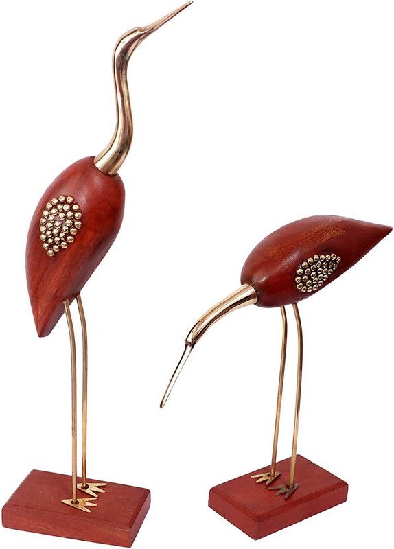 Empire Arts Wood and Brass Saras / Swan Pair Showpiece for Home & Livingroom Decorative Showpiece - 29 cm  (Brass, Wood, Brown, Gold)