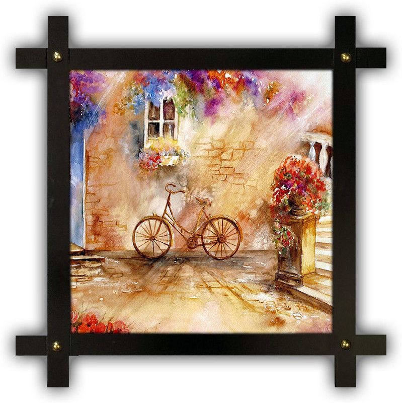 Poster N Frames Cross Wooden Frame Hand-Crafted with photo of Hand Painting Landscape Scenery 8740 Digital Reprint 16.5 inch x 16.5 inch Painting  (With Frame)