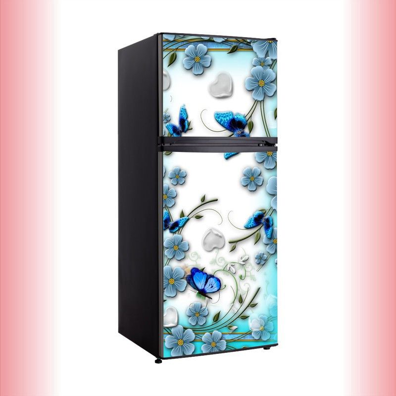 Kanha Enterprises 60 cm abstract decorative sky flower loveing hearts butterflies vinyl Fridge cover wallpaper poster adhesive vinyl sticker fridge wrap decorative sticker (pvc vinyl covering area 60cm X 160cm ) Self Adhesive Sticker  (Pack of 1)