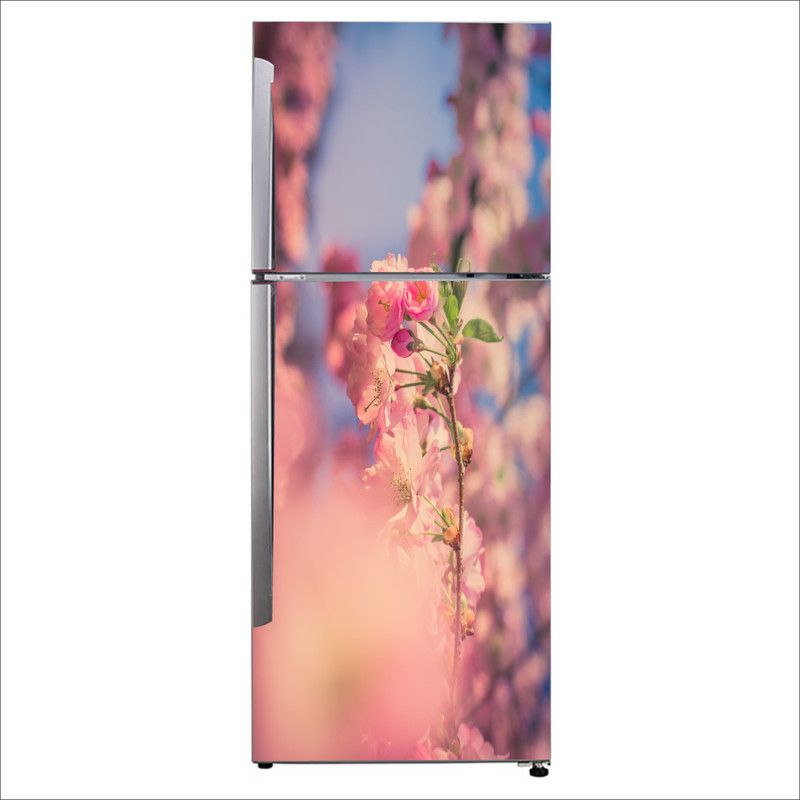 Advait Designs 60 cm Advait Designs Decorative beautiful pink flowers Extra Large Fridge Sticker Self Adhesive Sticker  (Pack of 1)