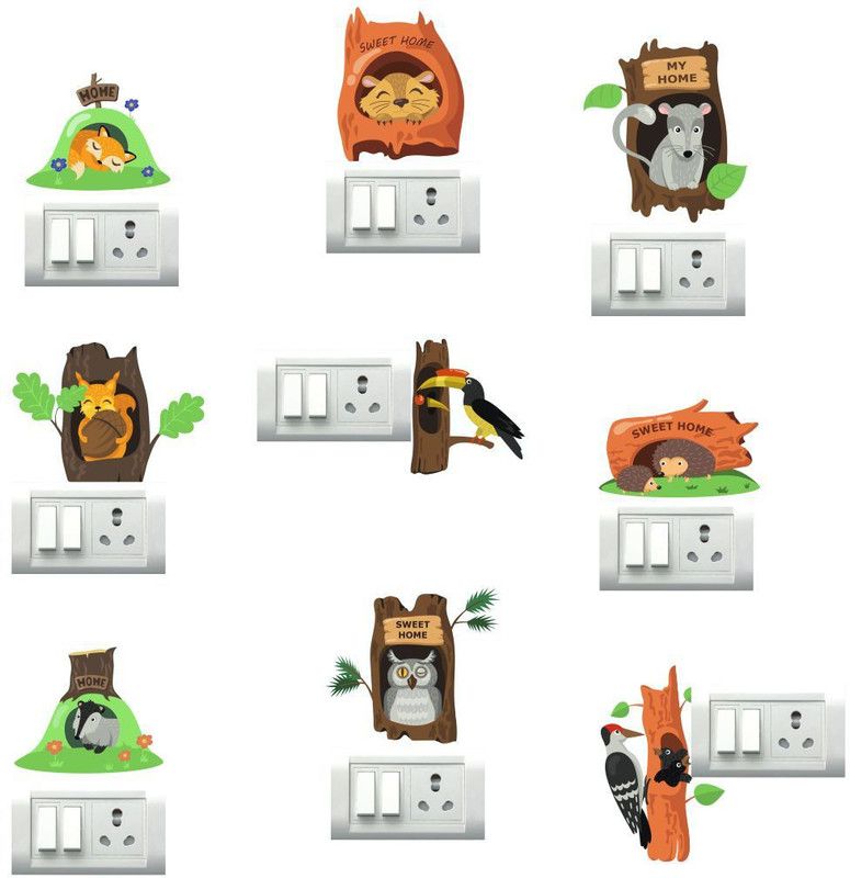 AriseDecor 30 cm Animals Home Switch Board Self Adhesive Sticker  (Pack of 1)